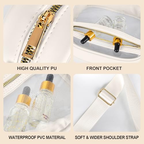 Fibrdoo Clear Bag Stadium Approved, Leather Clear Crossbody Purse Bag for Concerts Sports Events Festivals (Beige) - Image 5