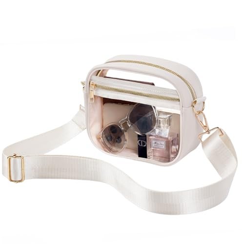 Fibrdoo Clear Bag Stadium Approved, Leather Clear Crossbody Purse Bag for Concerts Sports Events Festivals (Beige) - Image 1