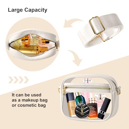 Fibrdoo Clear Bag Stadium Approved, Leather Clear Crossbody Purse Bag for Concerts Sports Events Festivals (Beige) - Image 4