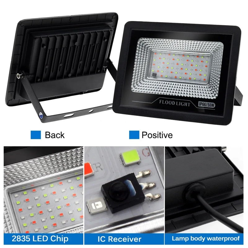 50W RGB Flood Light IP66 Waterproof Outdoor Color Changing Spotlight For Garden Landscape Lighting No Plug - Image 5