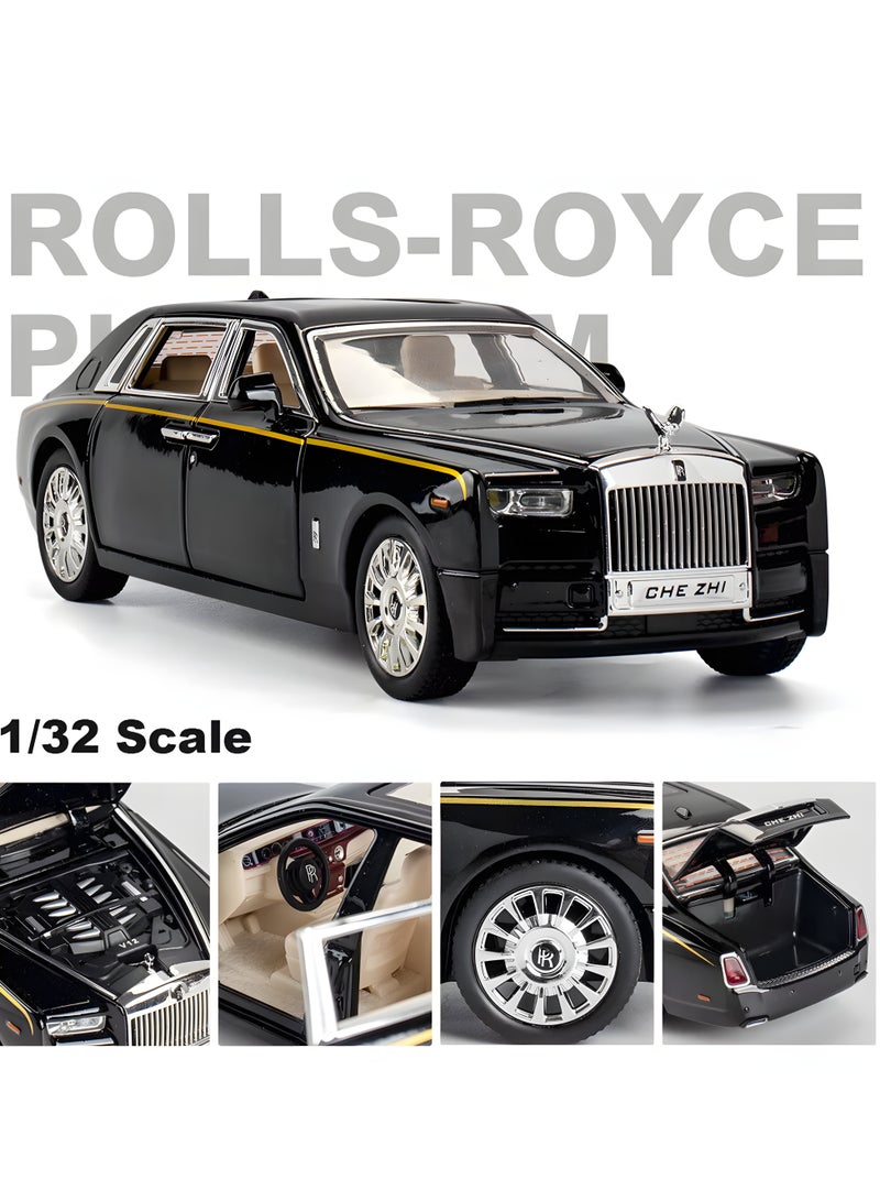 CHE ZHI Exquisite Car Model 1/32 Rolls-Royce Phantom Model Car, Alloy Pull Back Toy Car with Sound and Light for Kids Boy Girl Birthday Gift Black - Image 3