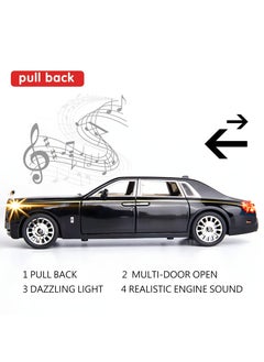 CHE ZHI Exquisite Car Model 1/32 Rolls-Royce Phantom Model Car, Alloy Pull Back Toy Car with Sound and Light for Kids Boy Girl Birthday Gift Black  - Image 2