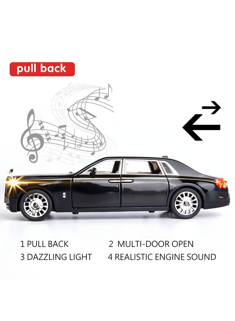 CHE ZHI Exquisite Car Model 1/32 Rolls-Royce Phantom Model Car, Alloy Pull Back Toy Car with Sound and Light for Kids Boy Girl Birthday Gift Black - Image 2