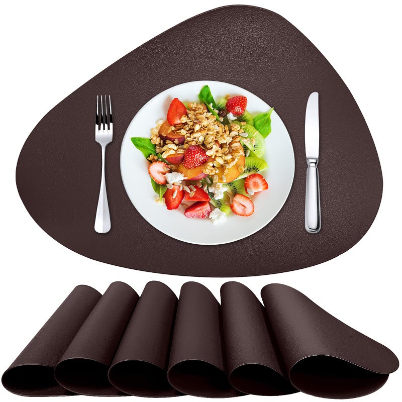 Herda Brown Placemats Set of 6 Round Faux Leather NonSlip Place Mats Wipeable Washable Placemats Heat Resist Placemats for Round Table for Kitchen Dining Patio Easy to Clean