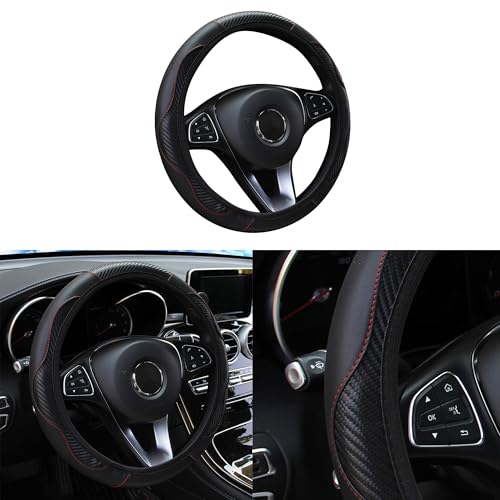 Couslcd Car Steering Wheel Cover 15 inch Carbon Fiber Microfiber PU Leather Elastic Steering Wheel Protector for Men Women AntiSlip Breathable Car Interior Accessories for Most Cars Black - Image 1