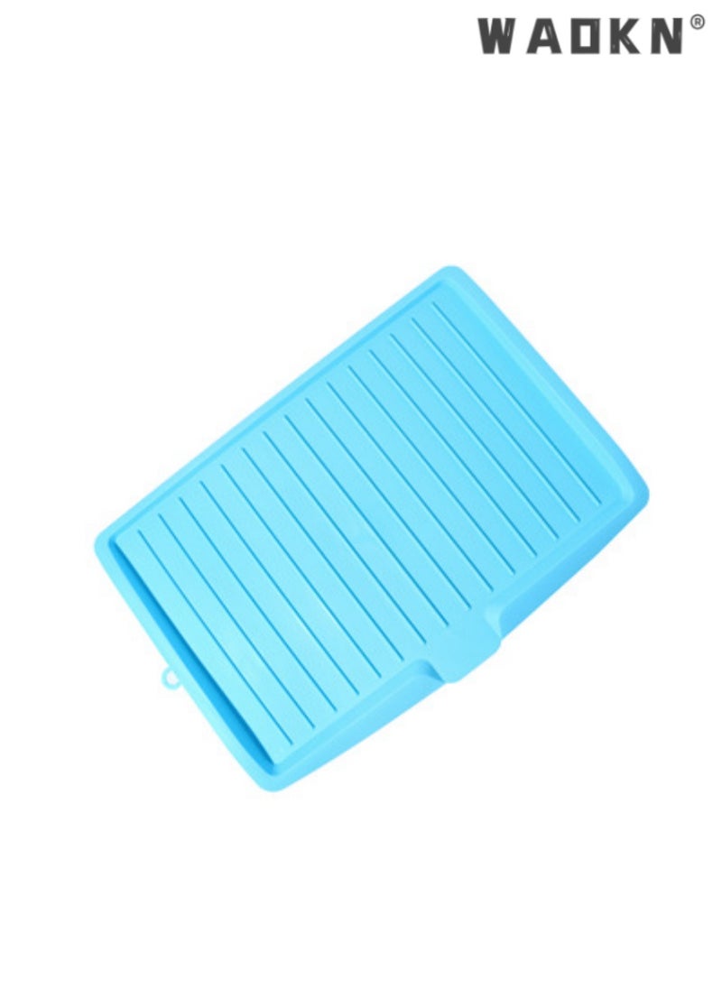WAOKN Multifunctional large kitchen drain tray fruit and vegetable plastic drain tray rectangular bowl and chopsticks tableware drain rack（blue）  - Image 1