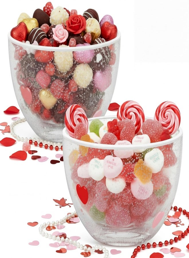 بوتشن طقم أوعية تقديم وجبات خفيفة على شكل قلب من بوتشن، قطعتان، سعة 14 أونصة، مصنوعة من الزجاج الشفاف، مثالية لتقديم الحلوى والحلويات، مع تصميم على شكل قلب، هدية رائعة لحفلات رومانسية وتزيين طاولة الطعام. - Image 1