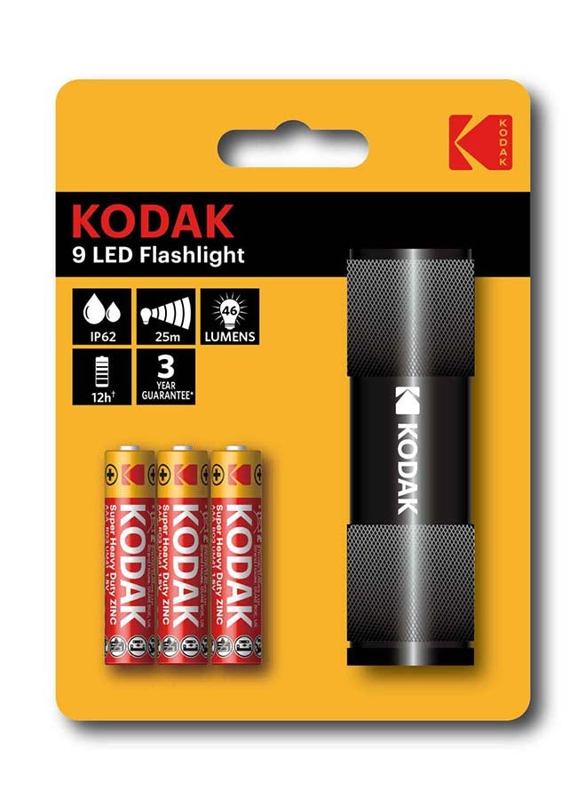 KODAK 9-LED Flashlight | Black Color |  with 3xAAA Batteries Included - Image 1