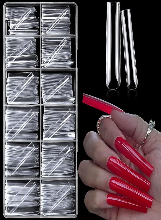 Lifextol 240pc Square Gel Nail Tips Long Fake Nails for Press on Nails Clear Acrylic Nails Tips, 12 Size Full Cover Nail tips Square Soft Gel Nail Tip False Nails Extension Artificial Fingernail - Image 1