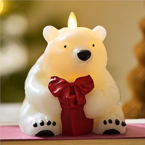 Luminara Flickering Flameless Candle 5 x 55 Battery Operated Timer Function Remote Ready Sold Separately Polar Bear wGift Moving Flame LED Light Figural Decor for Christmas Winter Holidays - Image 1