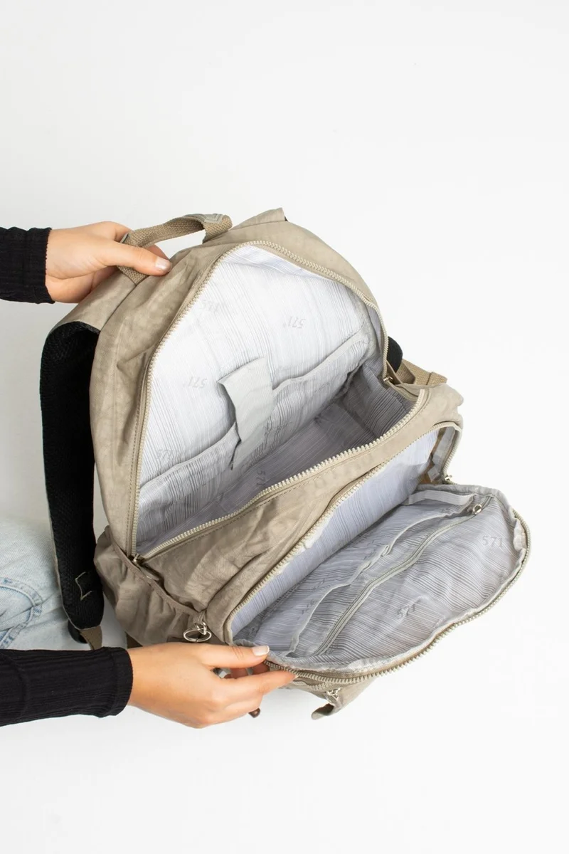 دومينو Crinkle Waterproof Large Size Beige Clinkir Backpack/laptop Travel School Bag 15.6 High School