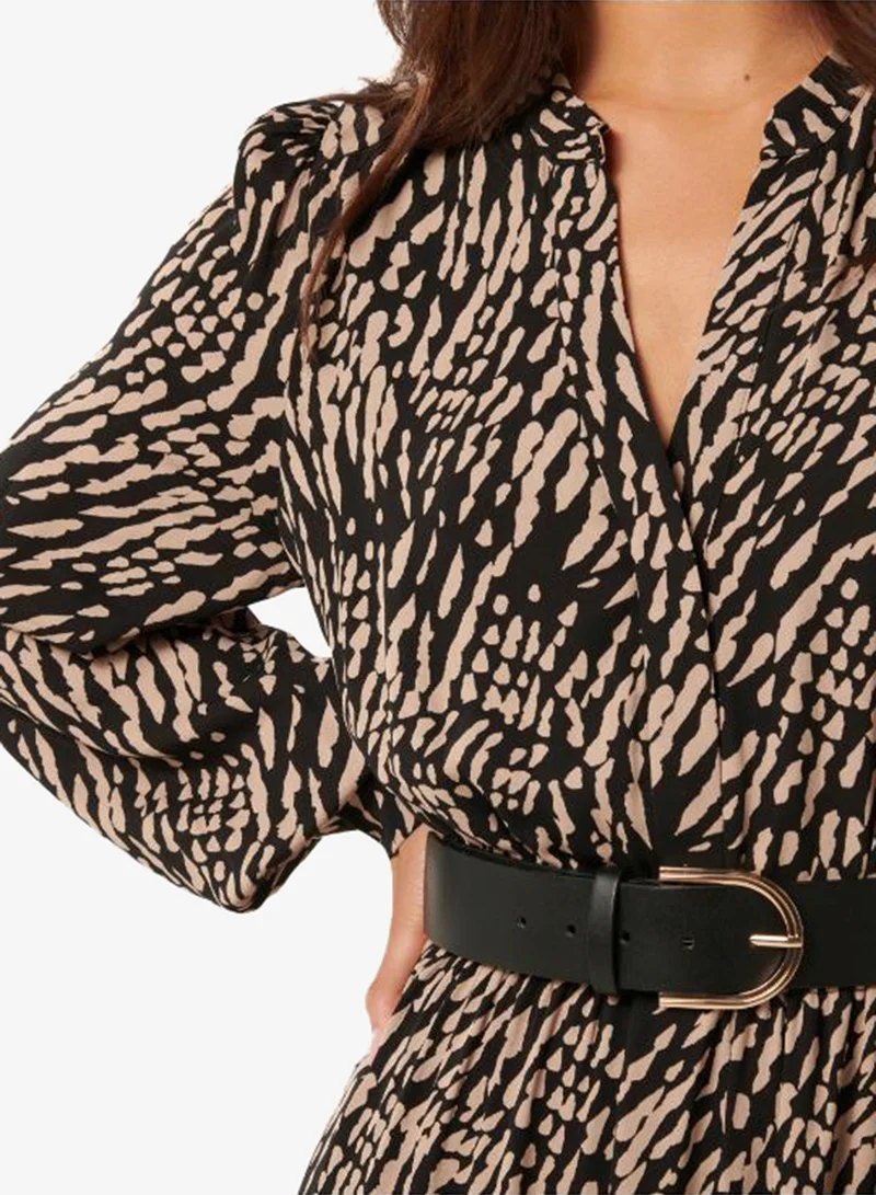 forever new Hollie Belt Detail Printed Puff Sleeve Mini Dress