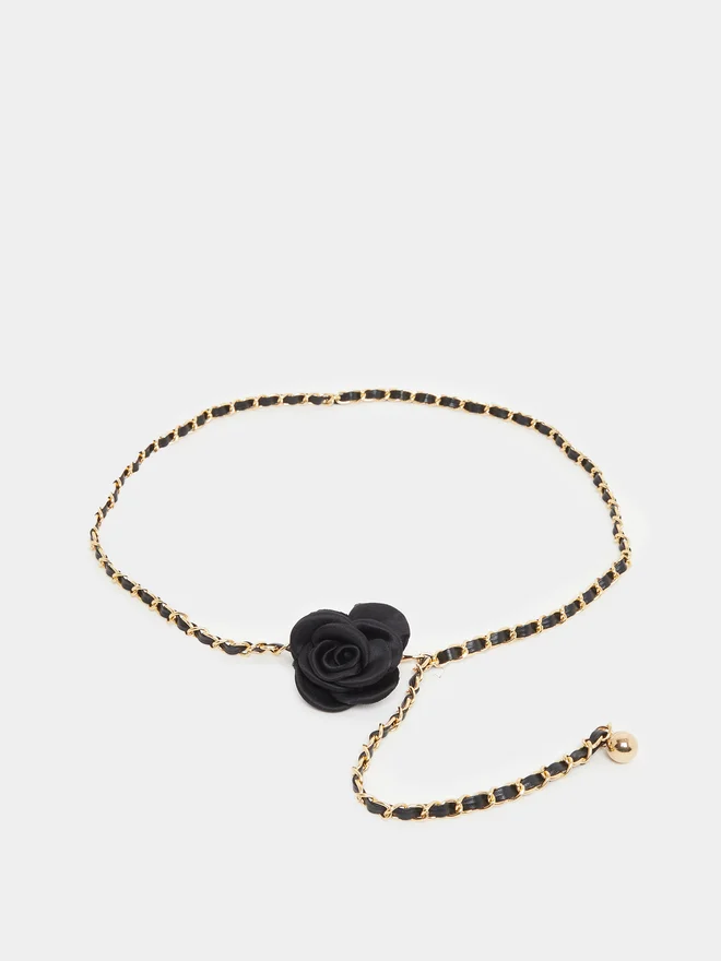 Styli Styli Black Flower Chain Belt