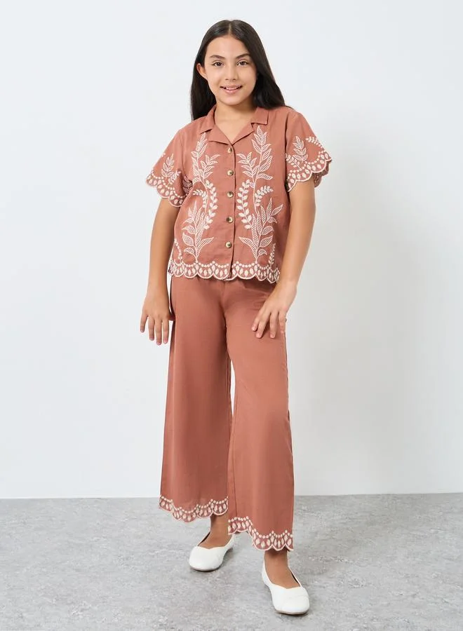 ستايلي Styli Girls Rust Embroidered Hem Culottes