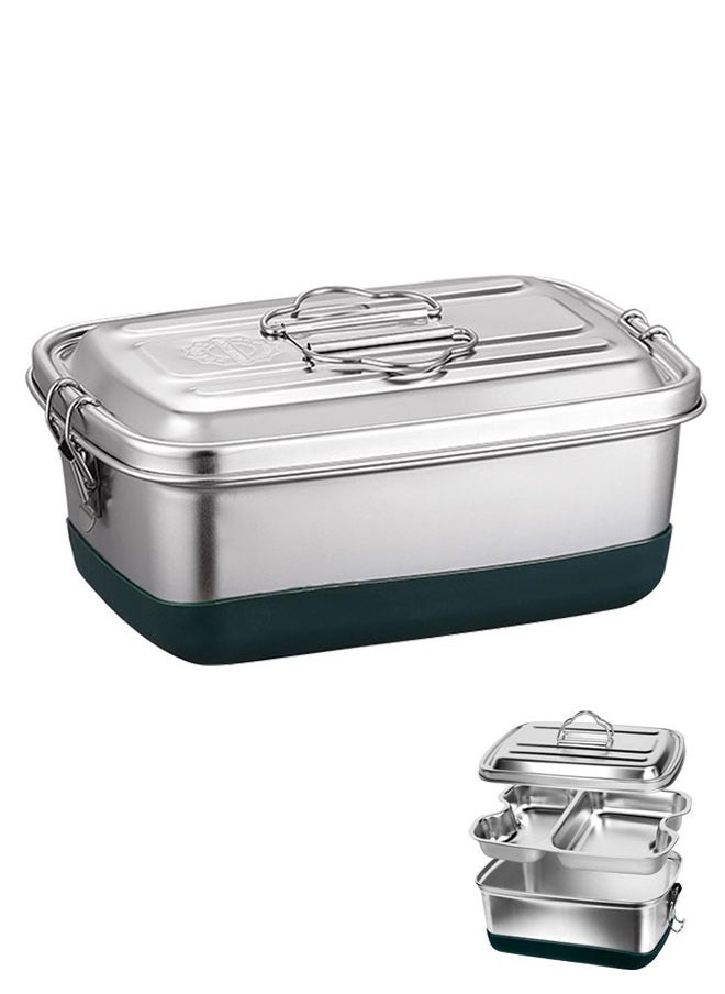 HAWAWA 2000ml Bento Box, Stainless Steel Lunch Box Container 3 grids, Double Layer Metal Lunch Container Anti-skid Leak-proof For Adult Work School Portable Dishwasher  - Image 1