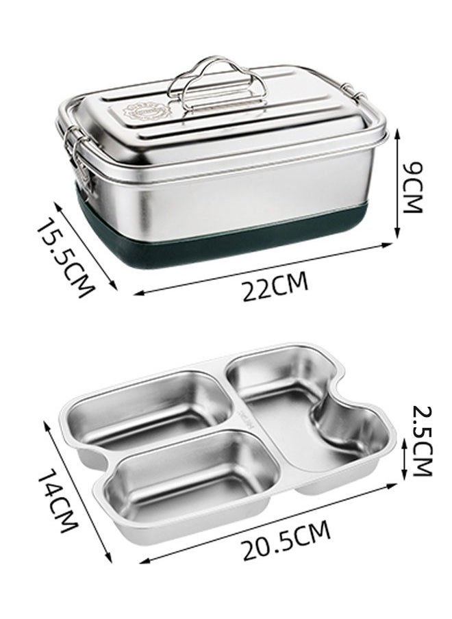 HAWAWA 2000ml Bento Box, Stainless Steel Lunch Box Container 3 grids, Double Layer Metal Lunch Container Anti-skid Leak-proof For Adult Work School Portable Dishwasher  - Image 2