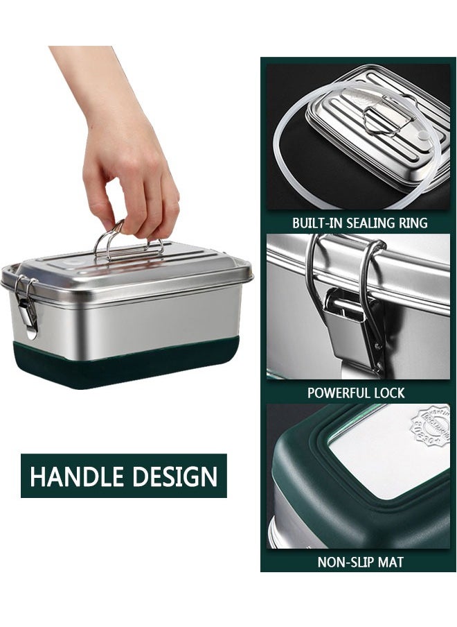 HAWAWA 2000ml Bento Box, Stainless Steel Lunch Box Container 3 grids, Double Layer Metal Lunch Container Anti-skid Leak-proof For Adult Work School Portable Dishwasher  - Image 4