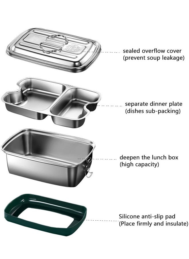 HAWAWA 2000ml Bento Box, Stainless Steel Lunch Box Container 3 grids, Double Layer Metal Lunch Container Anti-skid Leak-proof For Adult Work School Portable Dishwasher  - Image 3
