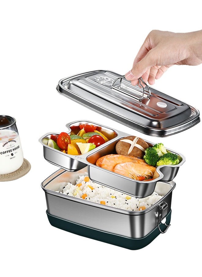 HAWAWA 2000ml Bento Box, Stainless Steel Lunch Box Container 3 grids, Double Layer Metal Lunch Container Anti-skid Leak-proof For Adult Work School Portable Dishwasher  - Image 5