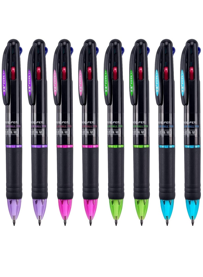8-Pack Multicolor Retractable 4-in-1 Ballpoint Pens, 0.7mm Fine Tip for Office, School Supplies, Planner, Writing, Diary, Perfect Gift Pens. - Image 1