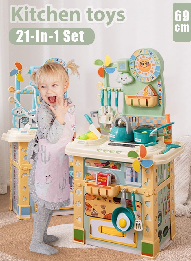 69cm kitchen toys,Kitchen toy set,Kitchen pretend game role-playing,Kid Food Kitchen,Kitchen  Food,Children's Home Simulation Mini Kitchen Toy Cooking,Suitable for boys and girls as holiday gifts(green) - Image 1