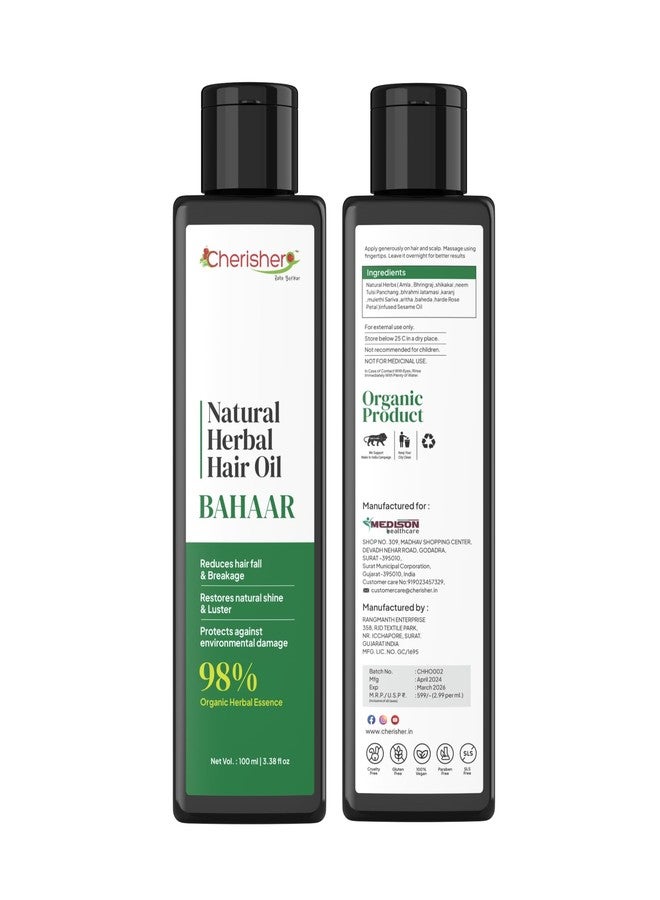 Cherisher "Bahaar" Hair Growth Oil for Women & Men | 100ml Herbal Hair Oil for Hair Fall Control & Regrowth | Ayurvedic Formula with Natural Herbs | Lightweight, Non-Greasy, Nourishing for All Hair Types - Image 1