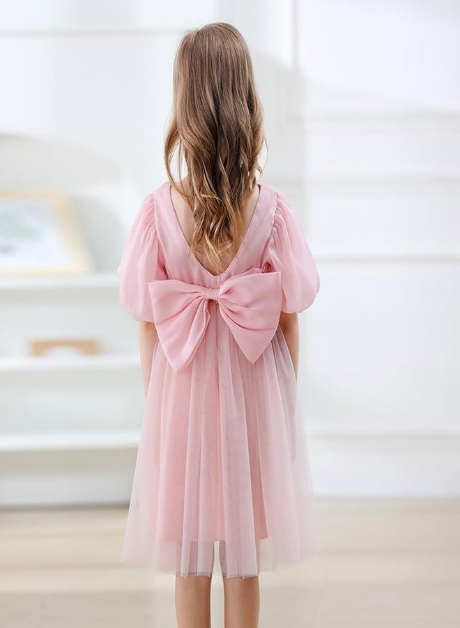 Tutu.kk Baby Girls Tutu Dress Puff Sleeve Backless Twirly Flared Birthday Party Princess Flower Girl Dresses Pink 12-18 Months - Image 5
