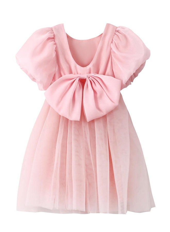 Tutu.kk Baby Girls Tutu Dress Puff Sleeve Backless Twirly Flared Birthday Party Princess Flower Girl Dresses Pink 12-18 Months - Image 1