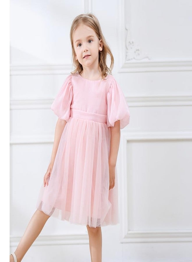 Tutu.kk Baby Girls Tutu Dress Puff Sleeve Backless Twirly Flared Birthday Party Princess Flower Girl Dresses Pink 12-18 Months - Image 3