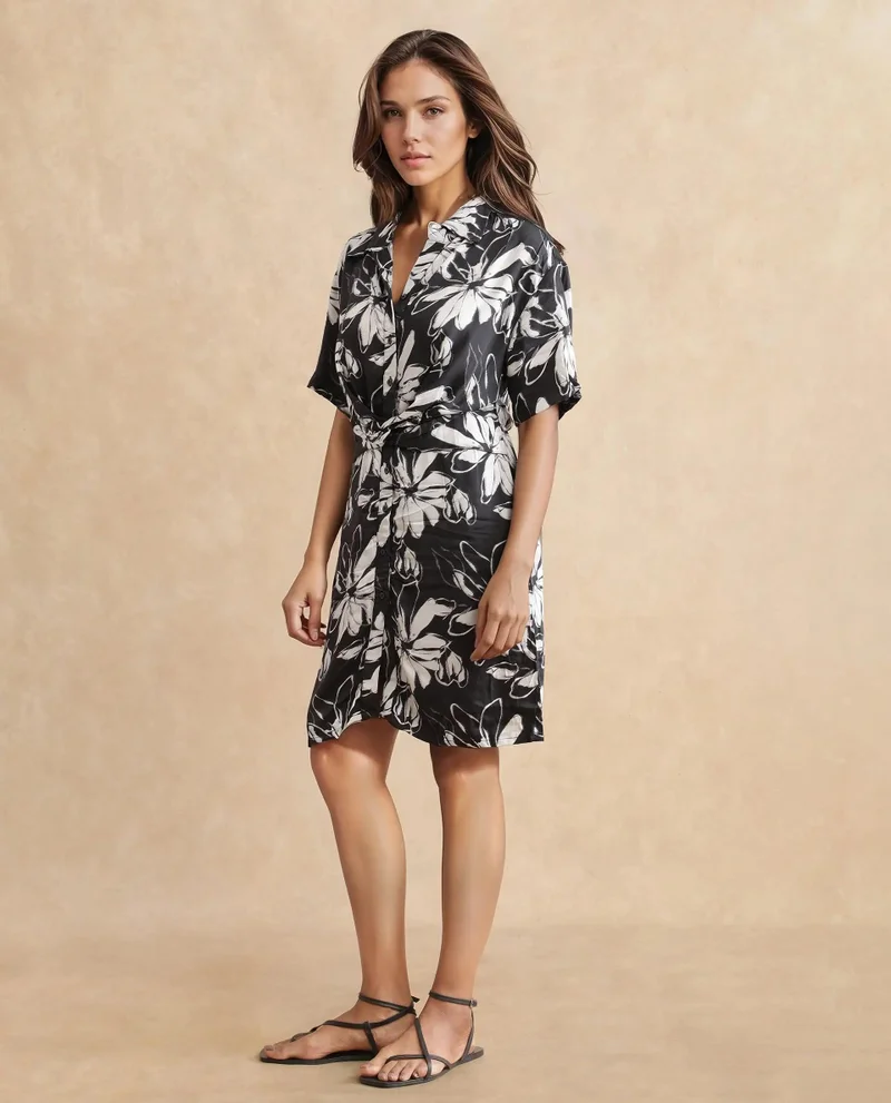 Rareism Women's Two Tone Short Dress With Twist Detail