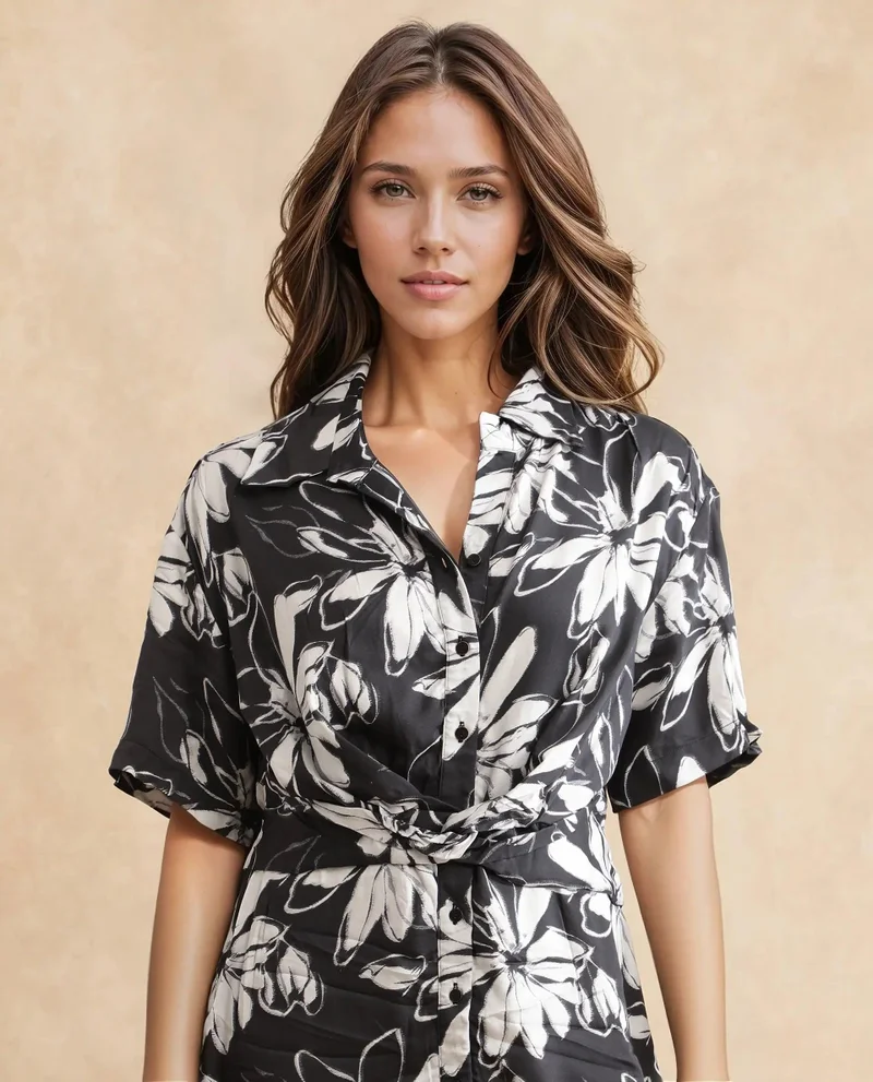 Rareism Women's Two Tone Short Dress With Twist Detail