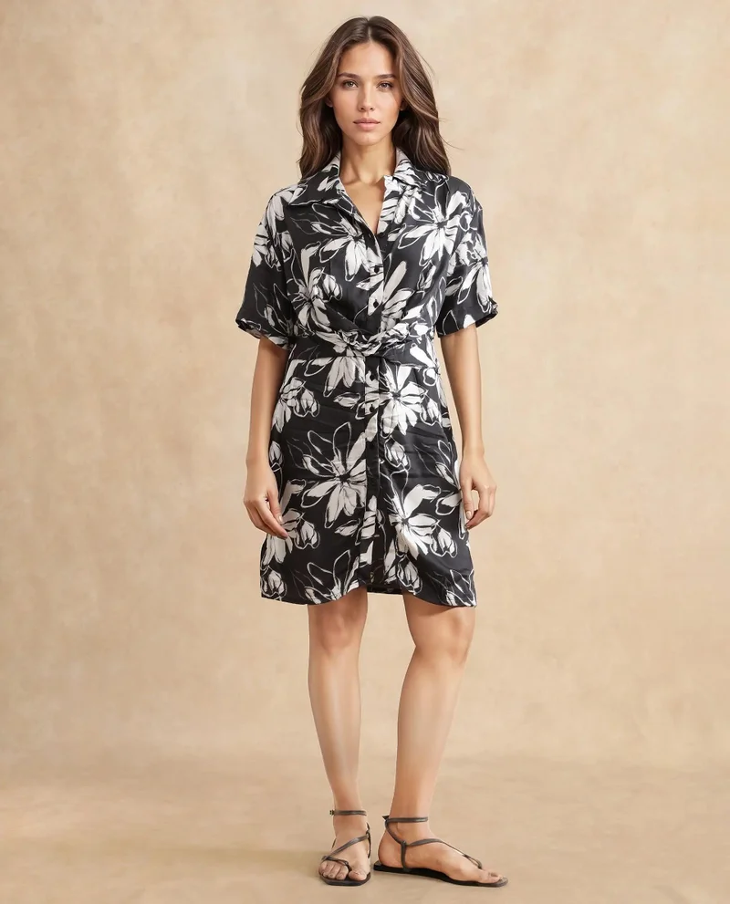 Rareism Women's Two Tone Short Dress With Twist Detail