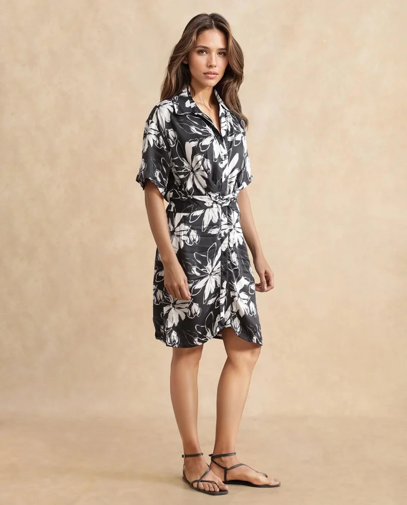 Rareism Women's Two Tone Short Dress With Twist Detail