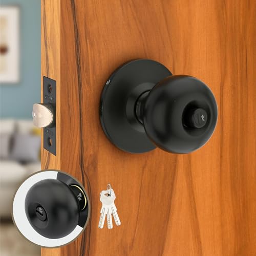 Met Craft SS304 Room Door Knob Lock - with 3 Brass Computerised Key Cylindrical Lock for Bedroom/Main Door/Tubular Door Knob/Handle (Black Matt, 70 mm Backset) - Image 1
