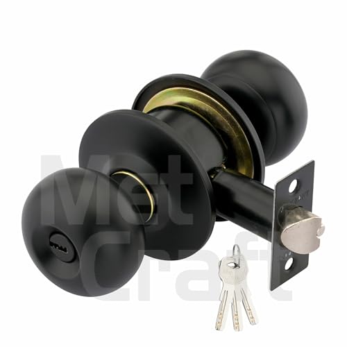 Met Craft SS304 Room Door Knob Lock - with 3 Brass Computerised Key Cylindrical Lock for Bedroom/Main Door/Tubular Door Knob/Handle (Black Matt, 70 mm Backset) - Image 2
