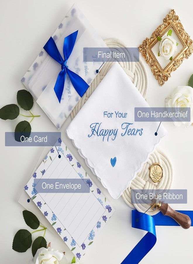 AKITSUMA Happy Tears Handkerchief Wedding Gifts Something Blue Gift for Bride to Be Mother of the Bride and Groom Gift, AKI-103R (1, Blue Ribbon) - Image 2