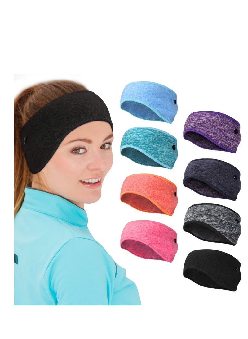 SYOSI 8 Pieces Ear Warmer Headbands with Buttons Fleece Muffs Headband Winter Running Sweatband Stretchy Cover Cold Weather Sports Earmuff for Women Men Cycling Skiing Jogging (Vivid Colors)  - Image 1