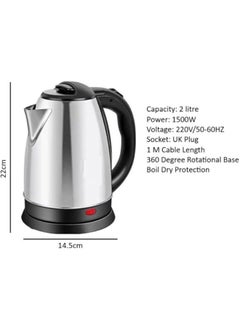Power Plus Stainless Steel Electric Kettle, 2 Liter Capacity, 1500W Power, Robust Stainless Steel Housing for Long Service Life, Automatic Shut-off , Removable Micro-Sieve Filter to Capture Lime Particles  - Image 5