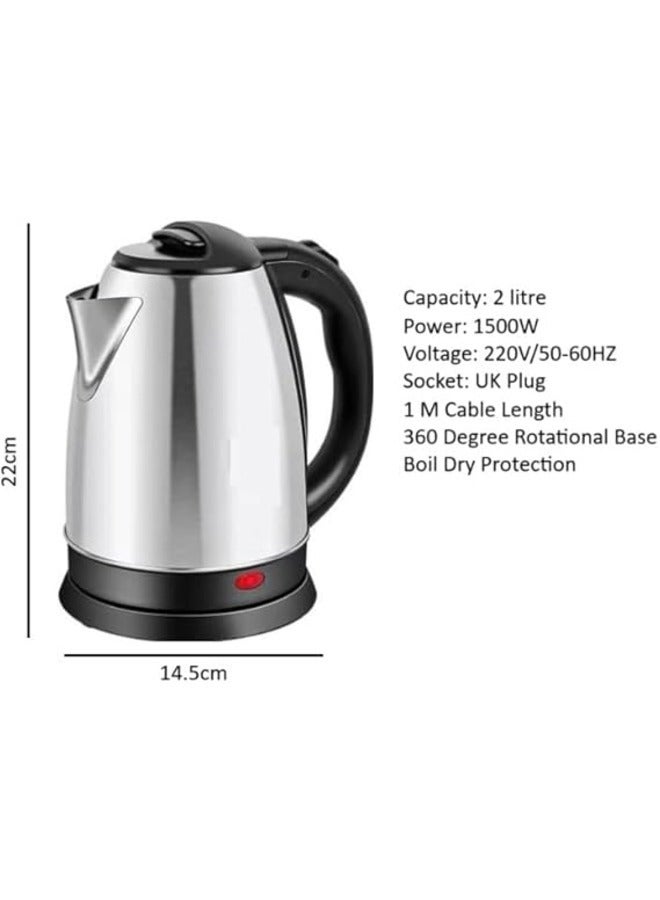 Power Plus Stainless Steel Electric Kettle, 2 Liter Capacity, 1500W Power, Robust Stainless Steel Housing for Long Service Life, Automatic Shut-off , Removable Micro-Sieve Filter to Capture Lime Particles - Image 5