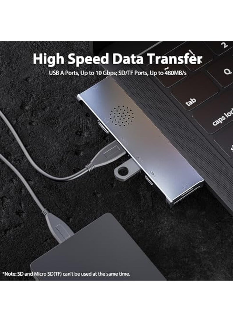 KASTWAVE موزع USB C من الألومنيوم لجهاز MacBook Pro/Air، محول متعدد المنافذ ثلاثي العرض 7 في 2، محول USB محمول متعدد المنافذ، مع منفذين HDMI 4K@30Hz، 100 وات PD، 2 منفذ USB 3.1، قارئ بطاقات SD وMicro SD  - Image 5
