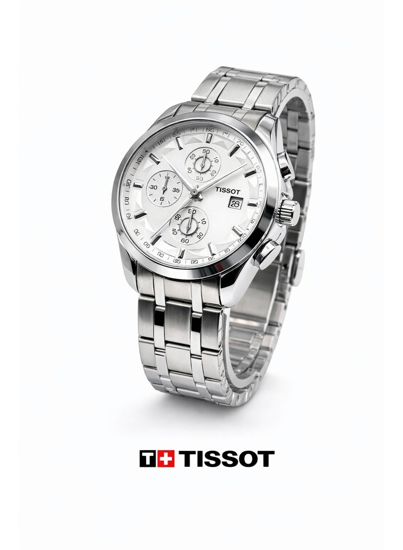 تيسو ساعة رجالي كرونوغراف من الستانلس ستيل – ميناء فضي