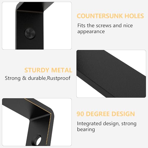 LSK 6PCS L Bracket, Heavy Duty Metal Corner Bracket, 5"×2"(125×50mm) Shelf Support Bracket Max Load : 42lb, Joint Angle Bracket for Wooden Board, Black - Image 3