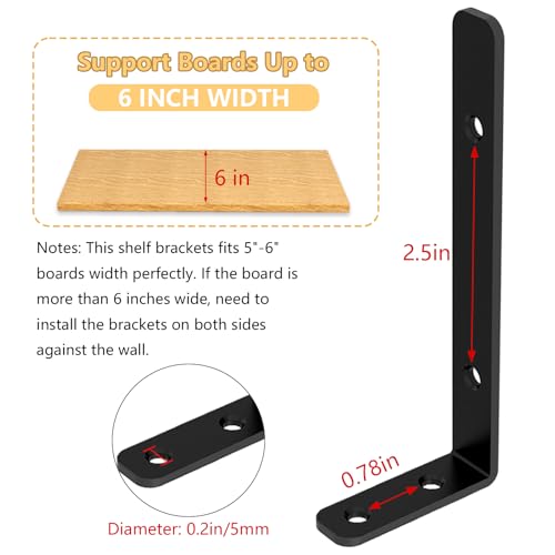 LSK 6PCS L Bracket, Heavy Duty Metal Corner Bracket, 5"×2"(125×50mm) Shelf Support Bracket Max Load : 42lb, Joint Angle Bracket for Wooden Board, Black - Image 4