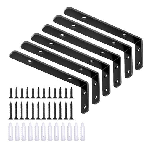 LSK 6PCS L Bracket, Heavy Duty Metal Corner Bracket, 5"×2"(125×50mm) Shelf Support Bracket Max Load : 42lb, Joint Angle Bracket for Wooden Board, Black - Image 1