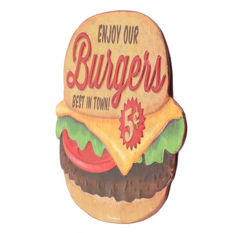 Open Road Brands Enjoy Our Burgers Embossed Metal Sign - Vintage Diner Burgers Sign for Kitchen or Man Cave - Best in Town - Image 2