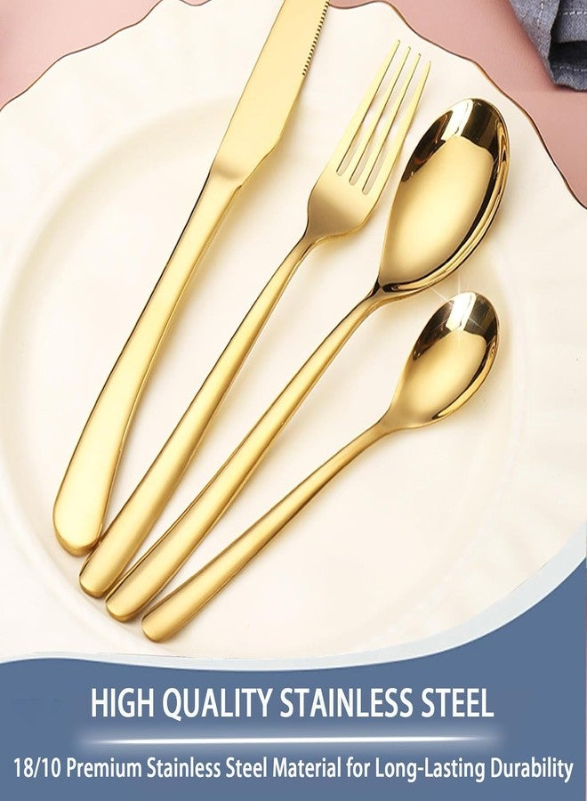 ARTEK طقم أدوات مائدة مكون من 24 قطعة، طقم أدوات مائدة من الفولاذ المقاوم للصدأ مع حامل أدوات المائدة، طقم أدوات مائدة فضية ذهبية حديثة يتضمن سكاكين عشاء وشوك وملاعق، وحامل أدوات مائدة فضية (ذهبي) - Image 5