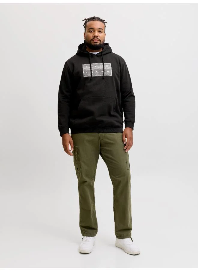 JACK & JONES Black Plus Size Graphic Pullover Hoodie for Men | Best Price UAE
