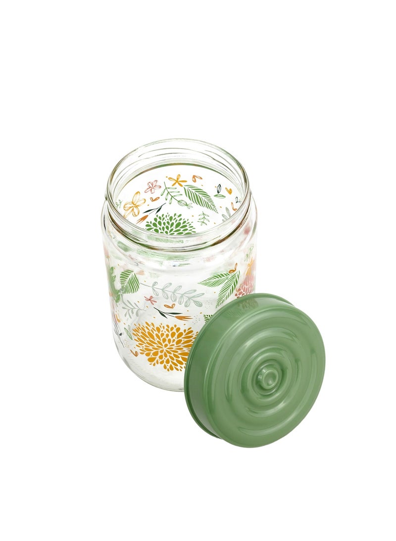 Herevin 660ml Glass Spice Jar with Decorative PP Green Lid Botanic, Transparent - Image 5