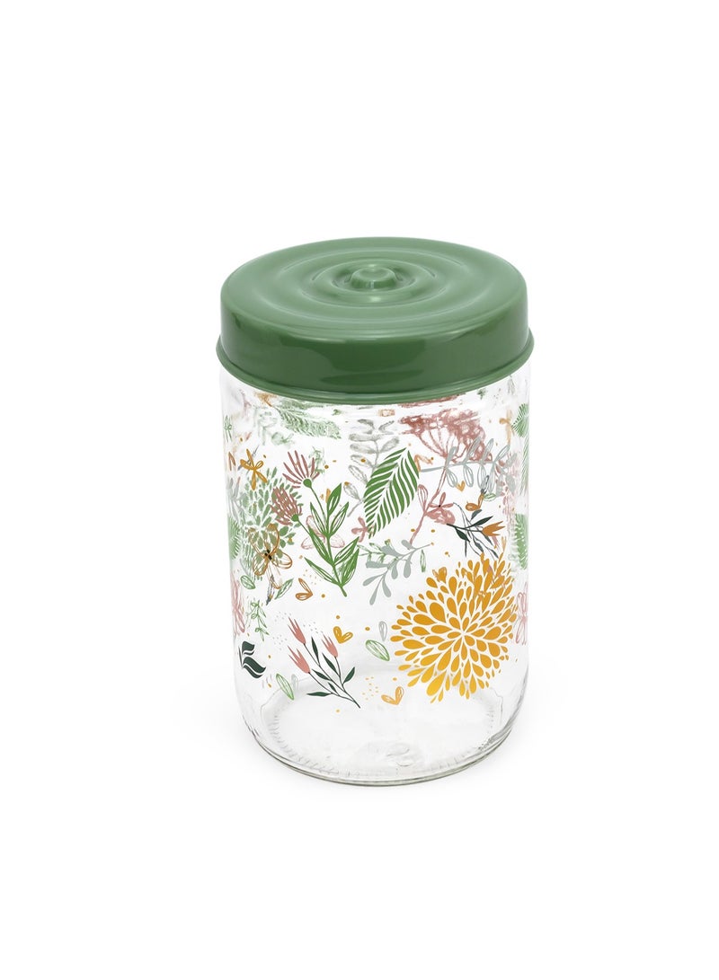 Herevin 660ml Glass Spice Jar with Decorative PP Green Lid Botanic, Transparent - Image 3