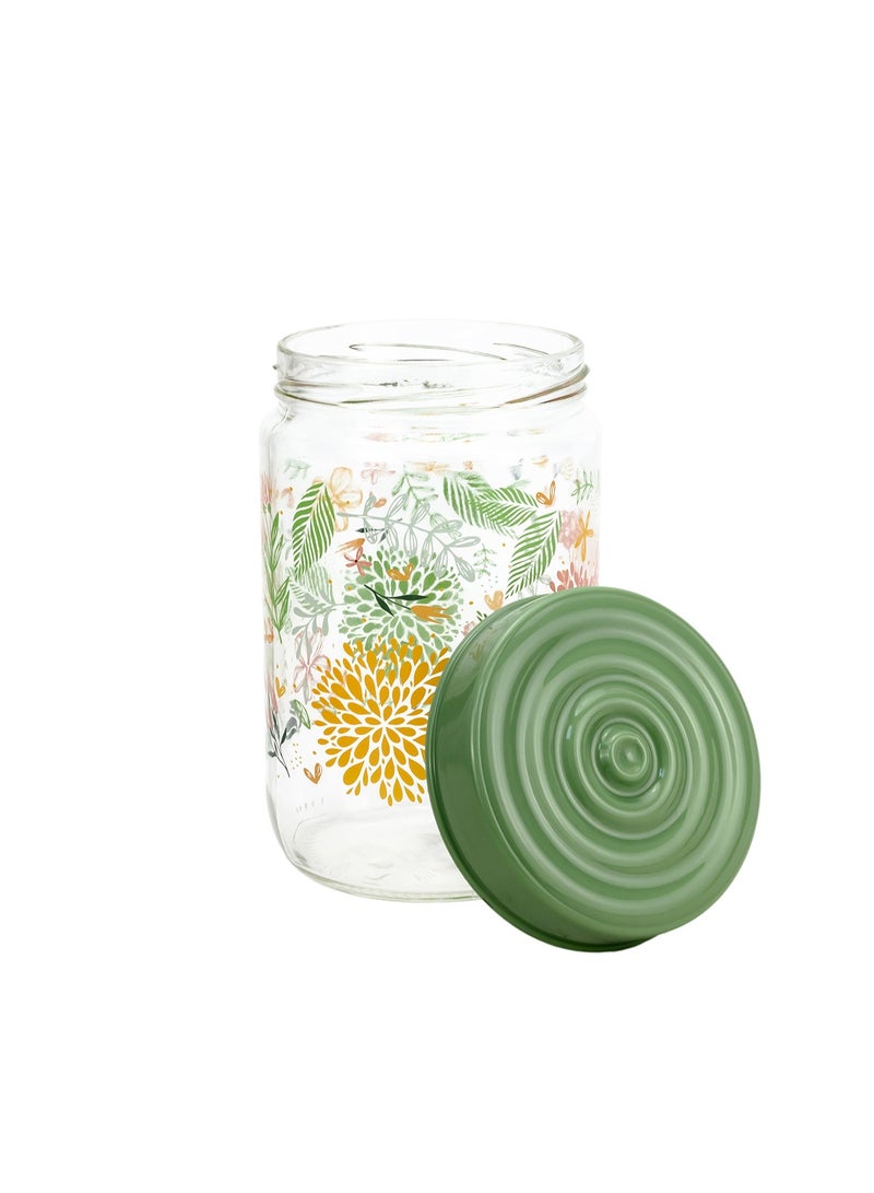 Herevin 660ml Glass Spice Jar with Decorative PP Green Lid Botanic, Transparent - Image 4